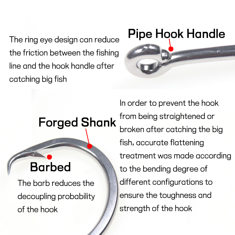 Elllv-anzuelo circular de acero inoxidable para pesca en agua salada, anzuelo de cebo de juego grande para pesca de curricán, atún, tiburón, 6/0 - 18/0