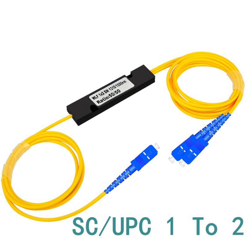Divisor de fibra óptica PLC SC LC FC UPC 1X2 PLC, divisor monomodo de 1 a 2 SC/UPC PCL, divisor de computadora Y manga de cable, 2M