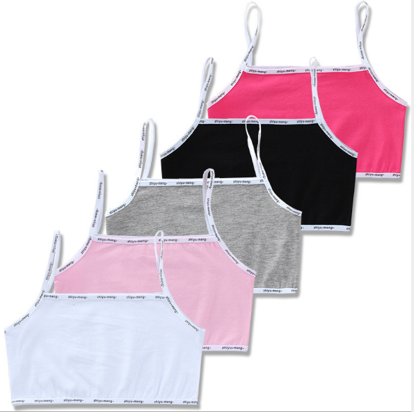 8-16Y Girls Breathable Underwear Cotton Bra Sling with letters for Kids Teenager Training Small Vest