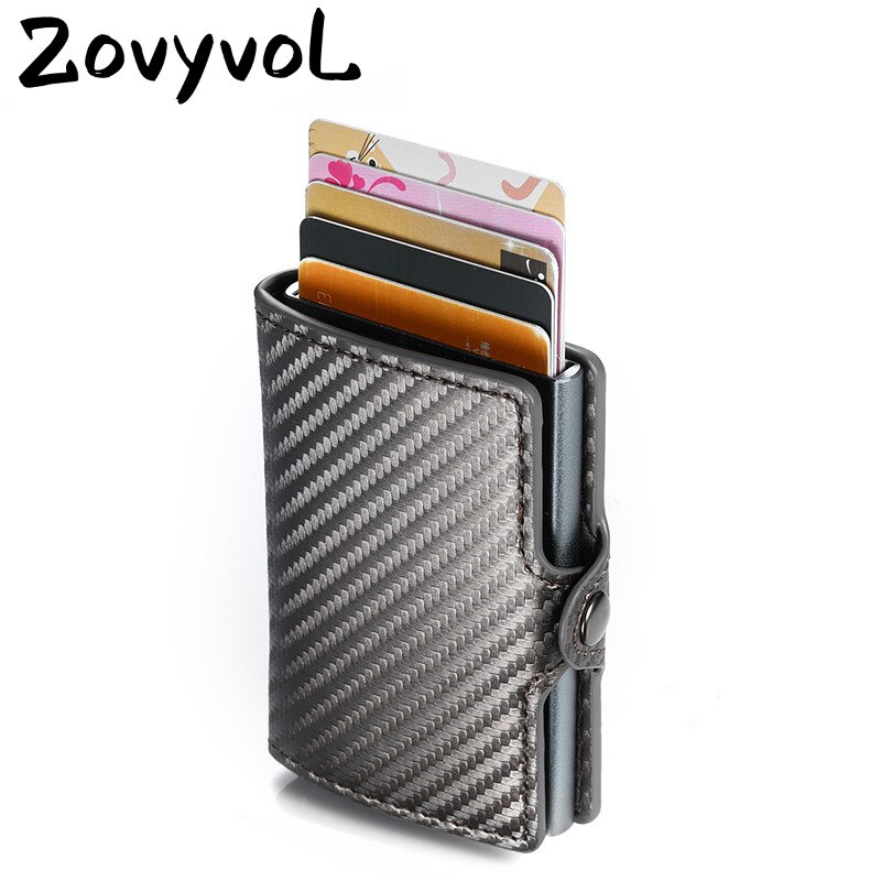 ZOVYVOL RFID Mannen Business Knop Portemonnee Mannelijke Portemonnee ID Houder met Rits Top Carbon Fiber Credit Card houder