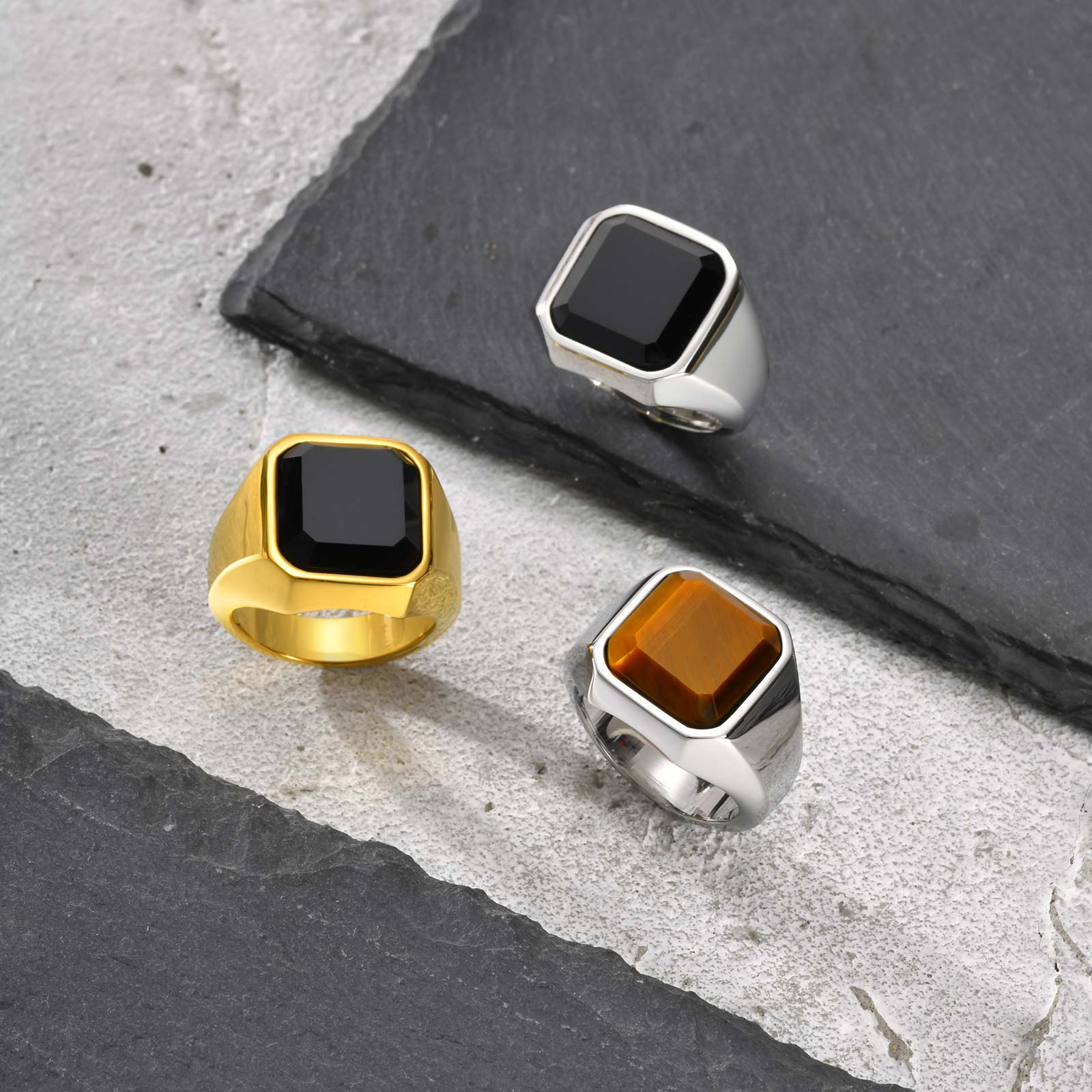 Anillos de sello de ojo de tigre para hombre, de alianzas de boda de acero inoxidable impermeable