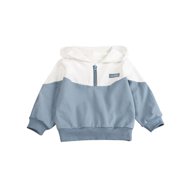 0-3T Trui Hooded Baby Jongens En Meisjes Katoen Mode Kleuraanpassing Half Rits: Blauw / M (6-12M)