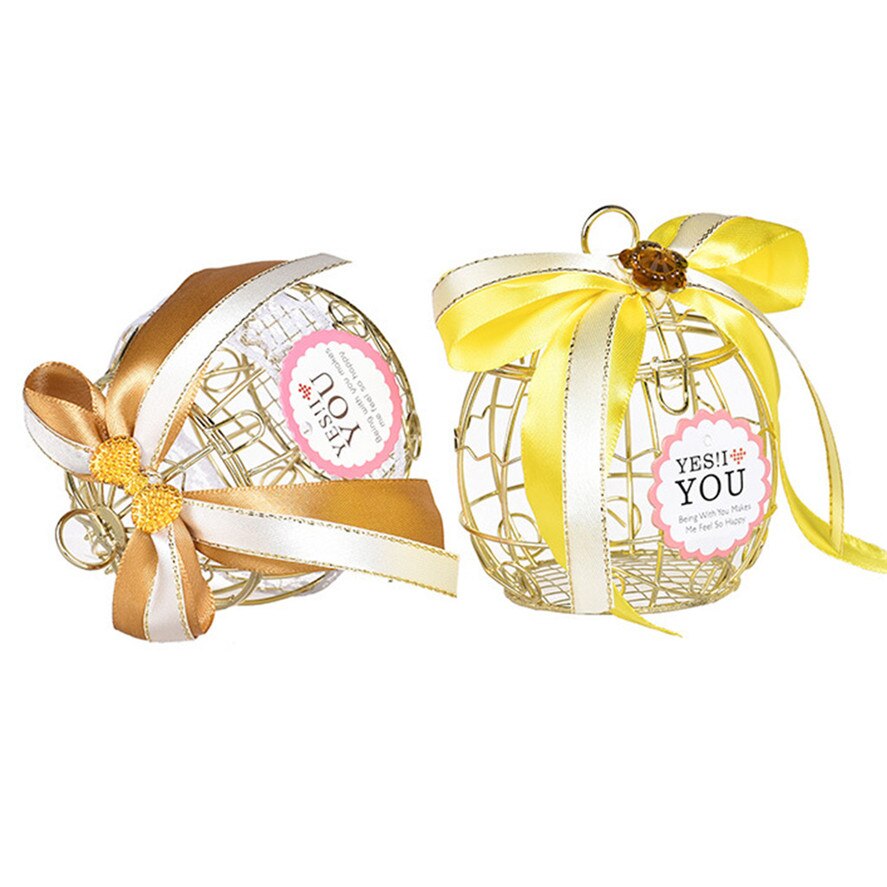 Wedding Decor Candy Box 1PC Gold Hollow Bird Cage Wedding Party Box Container Candy Chocolate Boxes Boxes 0516#30