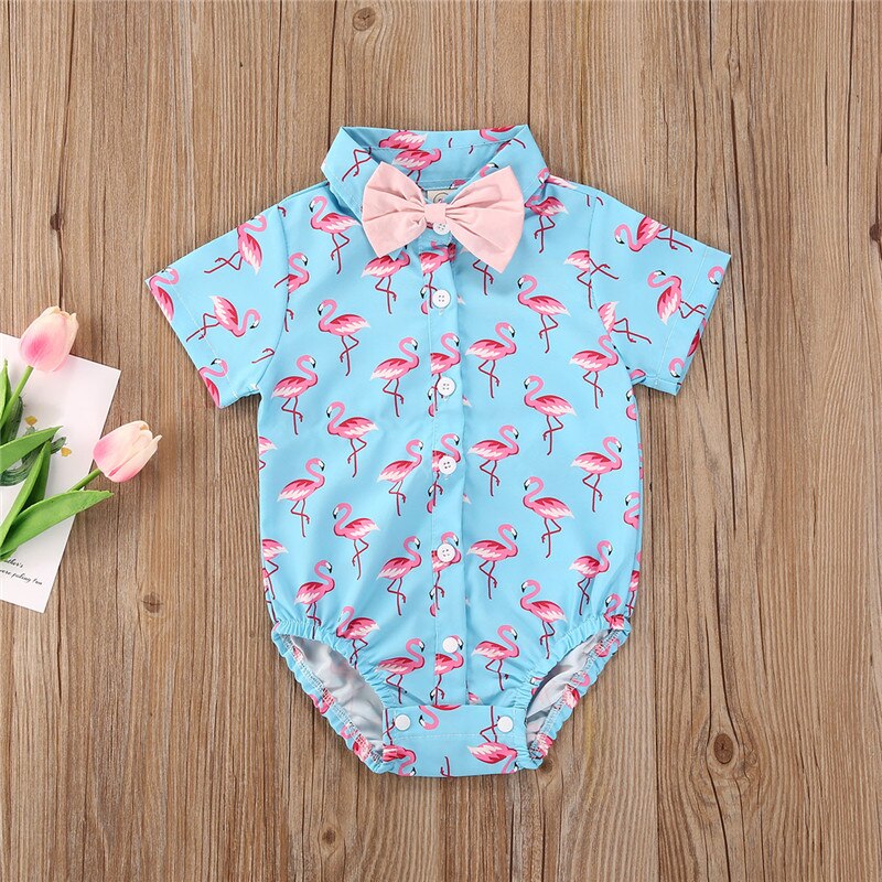 Zomer Gentleman Kinderen Jongens Body Boog Korte Mouw Print Jumpsuits 0-18M: Roze / 3M