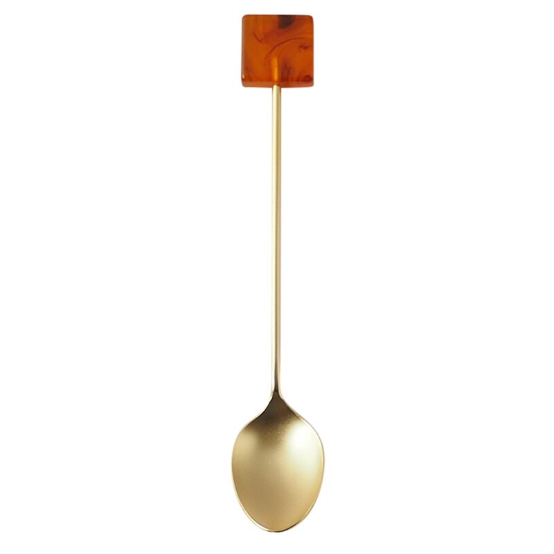 Stainless Steel Coffee Small Stirring Spoon Simple Acrylic Gold-plated Geometric Shape Dessert Spoon: C2