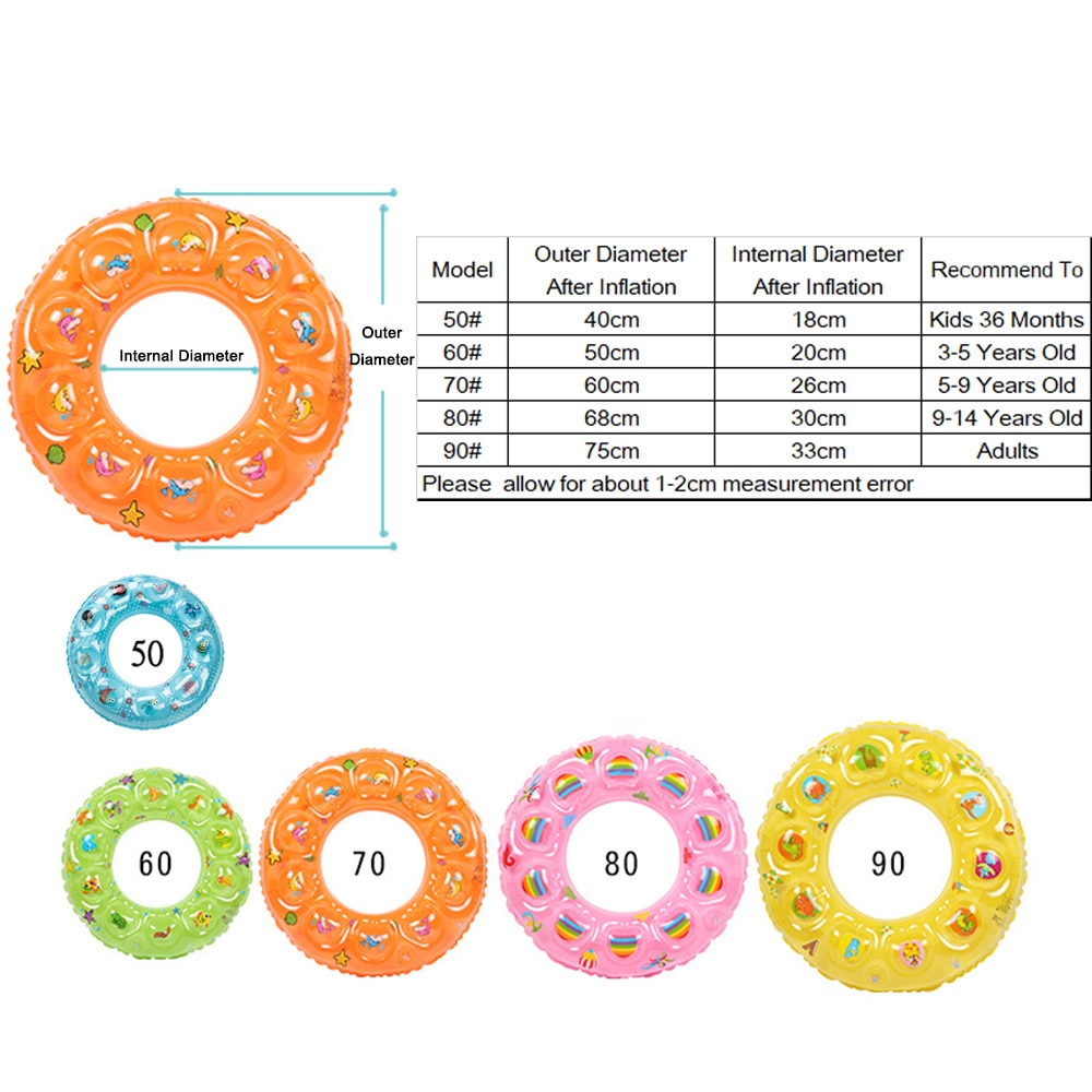Cartoon Inflatable Swimming Circle Rings Swim Pool Float Wheels Adults Kids Child Summer Water Sport Thick Crystal Random Colors