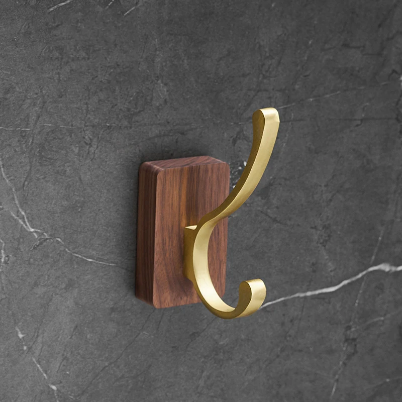 Badkamer Zwart Walnoot Kapstok Achter Deur Handdoekhaak Geborsteld Goud Wandmontage Douche Rij Haak Houten badkameraccessoires: YELLOW