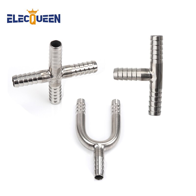 Y form u forme t forme korsform slangeadapter, rustfrit stål 1/4 "7mm barb fitting 3 måde tee barbed  co2 slange splicer homebrew