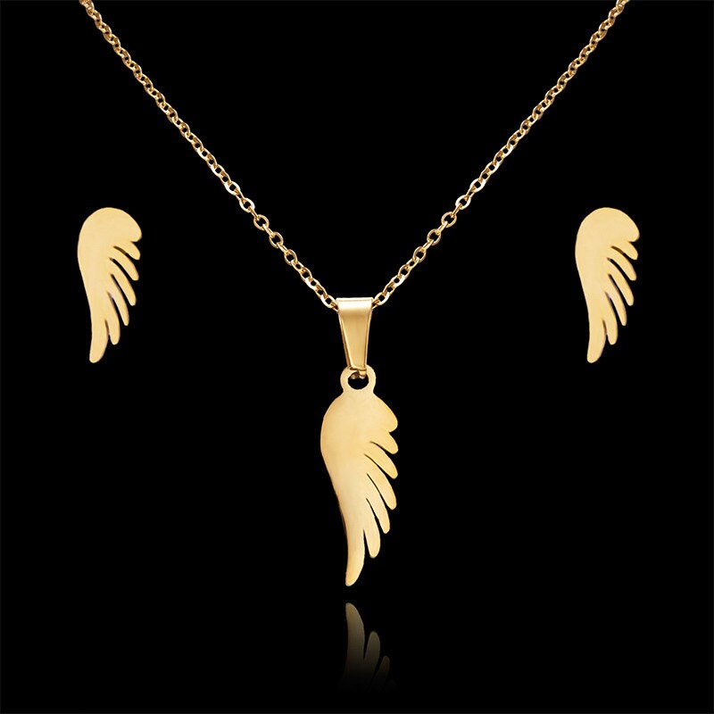 Rinhoo Dier Vlinder Rvs Hanger Ketting Sets Voor Vrouwen Kat Visgraten Ketting Oorbellen Sieraden: Wing