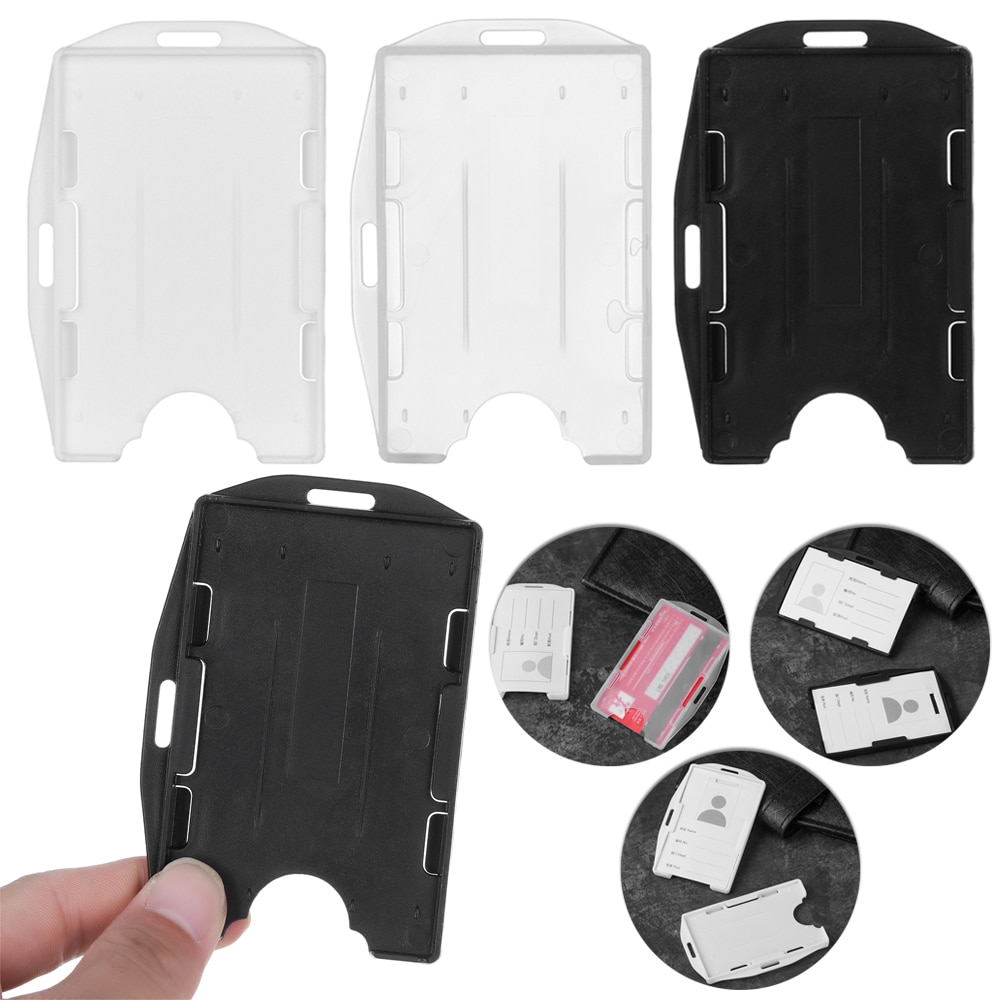 Portable Multi-use Hard Badge Work ID Card Holder Protector Cover Case Double Sided ID Card Transparent White Box Card Sleeve