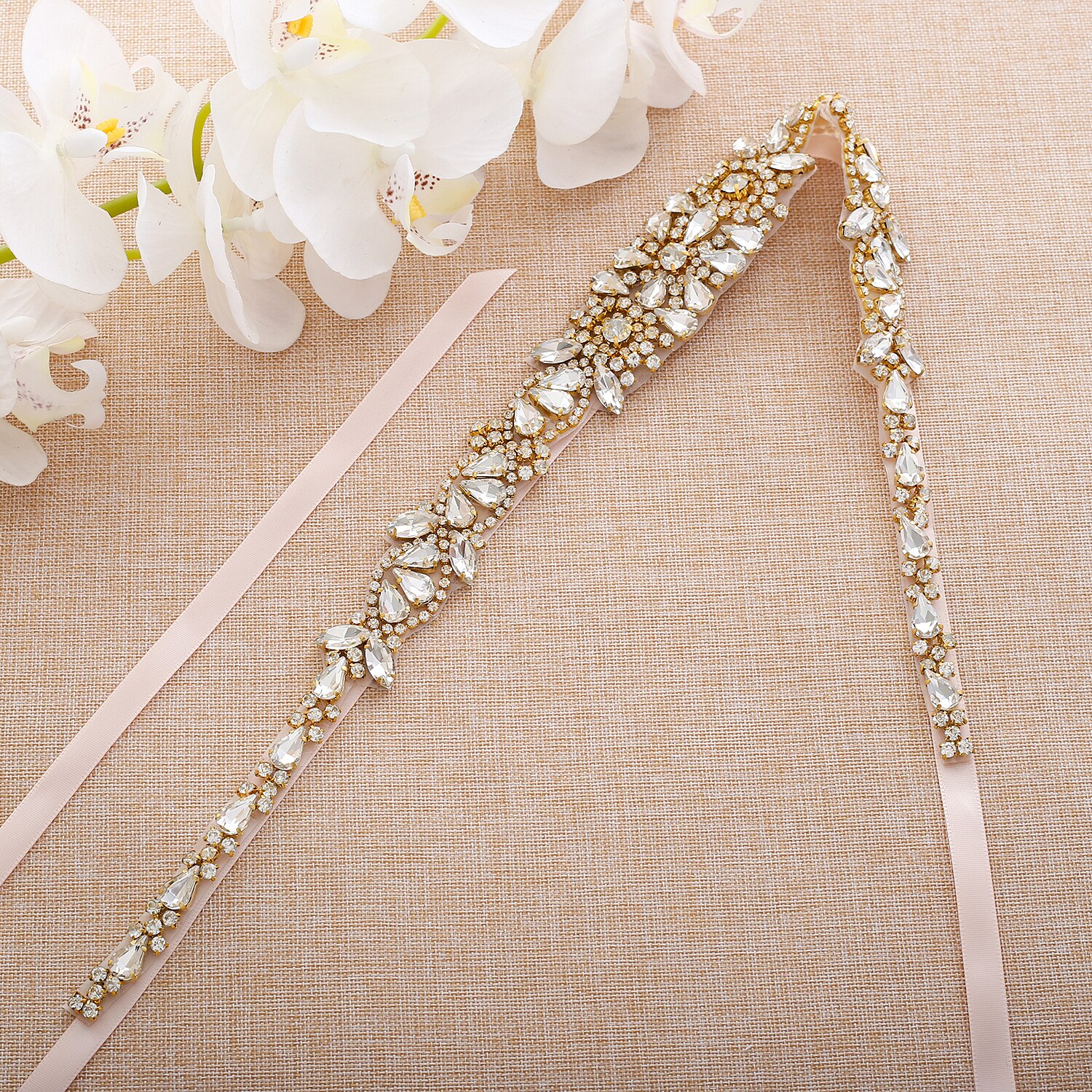 Gouden kristallen trouwriem linten parels trouwjurk sjerp strass steentjes bruidsriem voor bruiloft bruidsmeisjesjurk  s146g