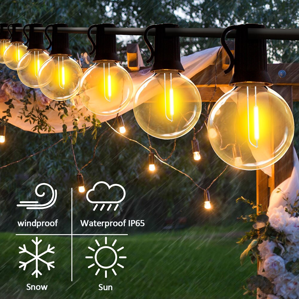 Cadena Solar para exteriores, luces y control remoto para Patio G40, cargador USB, 8 modos de luz, bombillas inastillables, lámpara colgante resistente a la intemperie