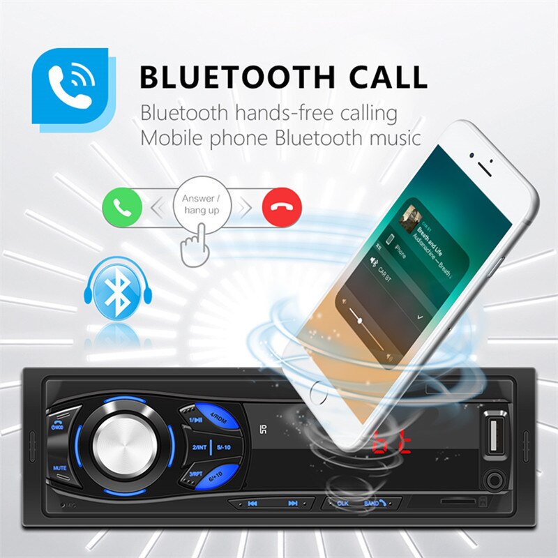 Handsfree Car Bluetooth Stereo Radio 12V 1 DIN Wireless FM Receiver TF Card U-disk Music Adapter MP3 Player Speaker