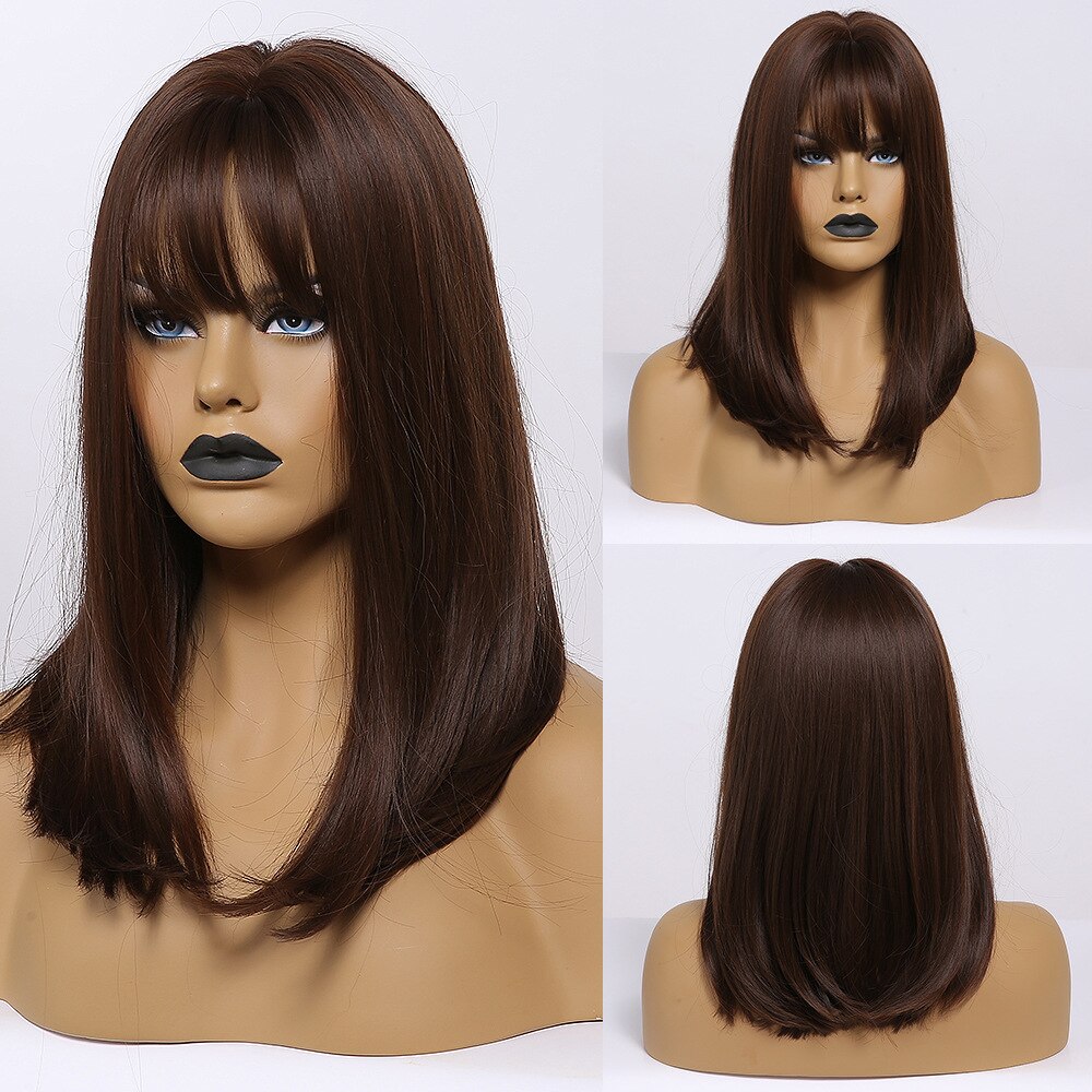 Element Kurze Gerade Synthetische Braun Nette Bob Perücken mit Pony Hitze Beständig Perücken für Weiß/Schwarz Frauen Party oder täglichen Verschleiß: lc323-1