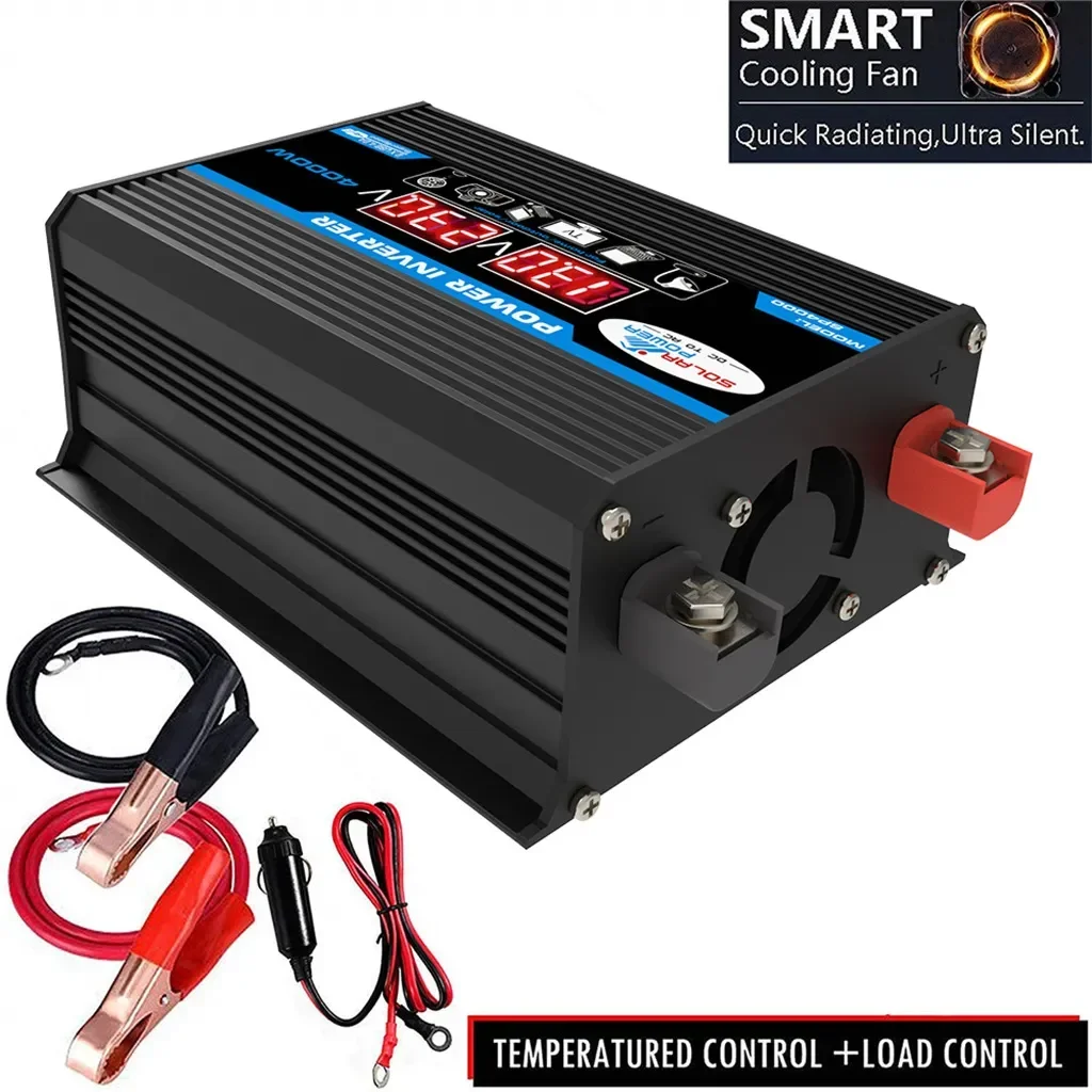 4000 W DC12 V auf 110 V/220 V tragbarer Konverter DC-AC-Wechselrichter mit Eingangs-/Ausgangsspannungsanzeige, 1 AC-Buchse, 2 USB, geeignet für Auto