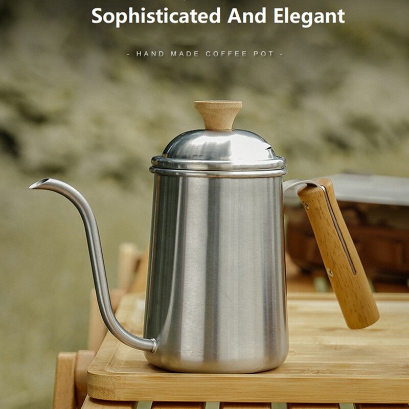 650Ml Roestvrij Staal Koffie Waterkoker Zwanenhals Cafe Pot Tuit Theepot Met Ketel Deksel Giet-Over Drip Ketel Zwaan hals