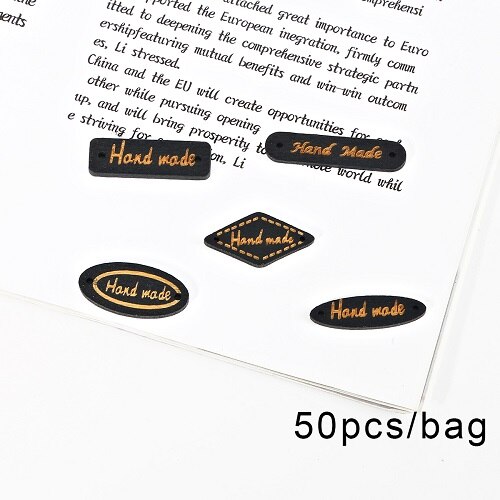 Mix-briljant-vorm 50 stuks/lot gemengde kleuren handgemaakte letters naaien natuurlijke houten knopen kleding decoratie naaien scrapbooking thuis: Zwart