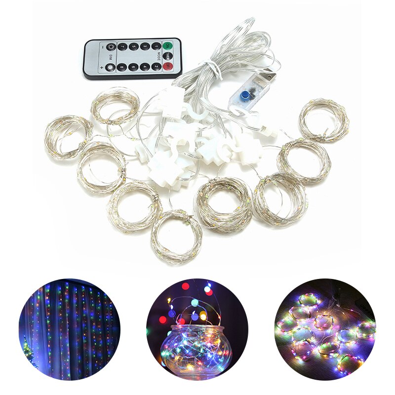 Led-feestverlichting, slingergordijn, lichtsnoer met afstandsbediening, huisdecoratie, slaapkamerraamverlichting, kerstdecoratie