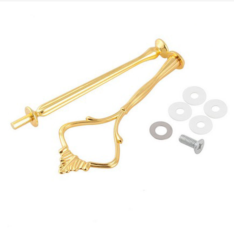 1 Juego de soporte de platos para pasteles de 2 o 3 niveles (plato no incluido) accesorio de corona de mango de Metal para fiestas de bodas plata/oro: 2 tier gold