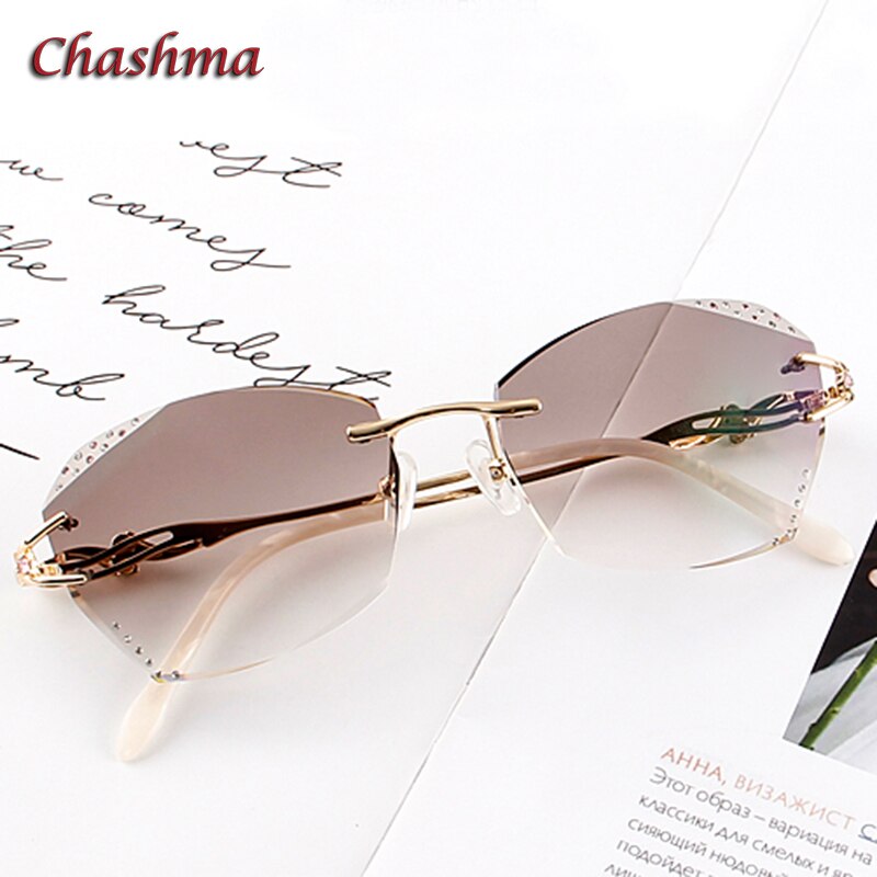 Glasses Women Eyeglasses Frames Rimless Titanium Tint Sunglasses Prescription Glass Diamonds Anti Blue Ray Anti Resistance Lens