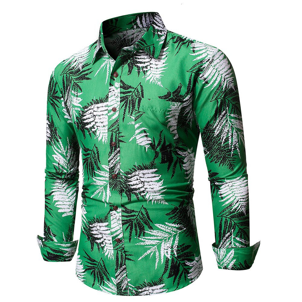 Blommiga långärmade skjortor för män herr slim fit blommig skjorta höst basic toppar m -2xl