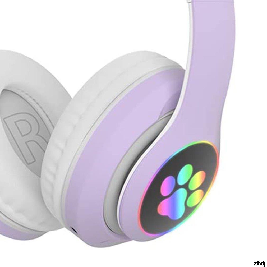 Cute Cat Ears Wireless Headphones RGB Gaming Headset With Microphone Noise Cancelling LED Earphones Stereo Music Children's