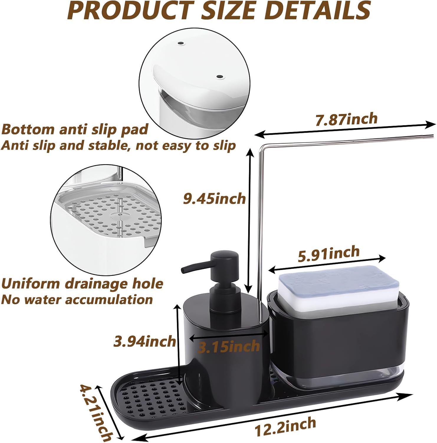 Ensemble distributeur de savon de cuisine avec plateau, porte-éponge, distributeur de savon pour la vaisselle et les mains, organisateur de rangement de cuisine, Gadgets de cuisine,