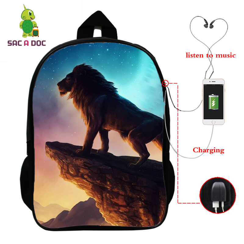 Laptop-rucksack für jungen und mädchen, reise- und schulrucksäcke mit 16- zoll-usb-ladeanschluss, löwenmuster, 3d schultaschen für teenager