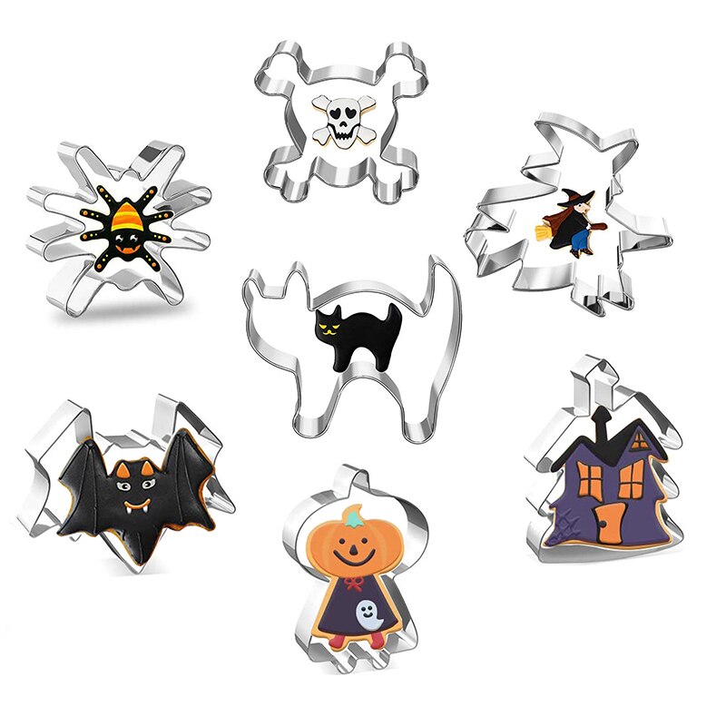 7PCS Halloween Biscuit Cutters Mold For Baking Metal Tool Pumpkin Cutter Cookie Stamp Party Gourmet Bakery Decoration