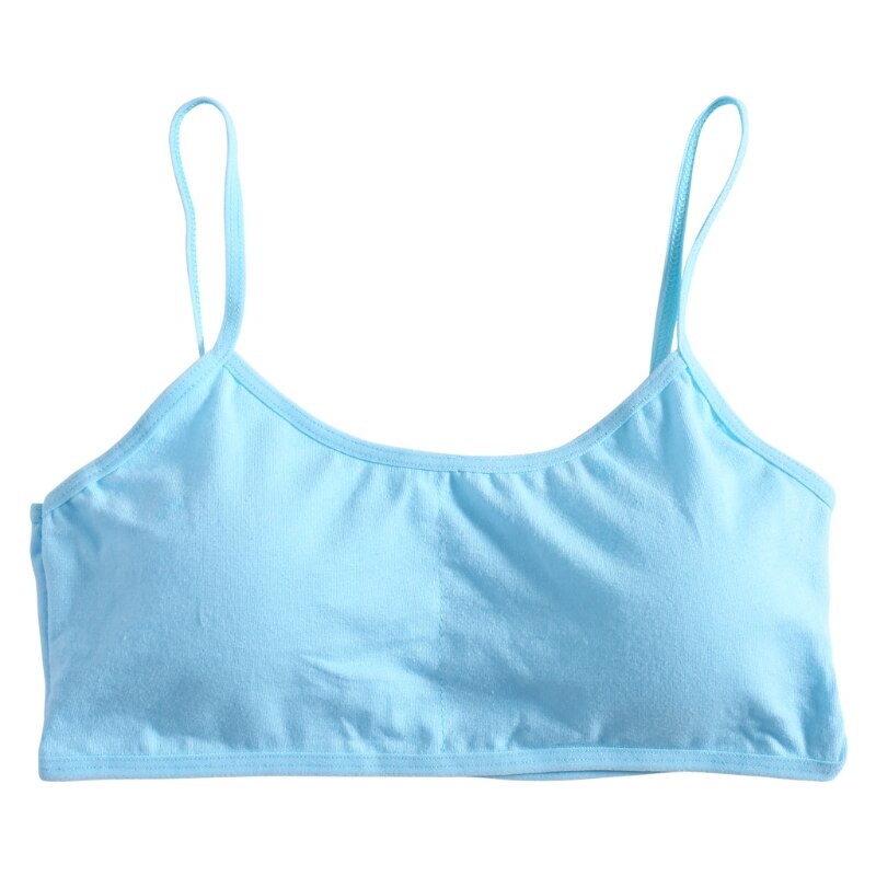 Young Girls Solid Soft Cotton Bra Puberty Teenage Breathable Underwear Kid Cloth: Blue