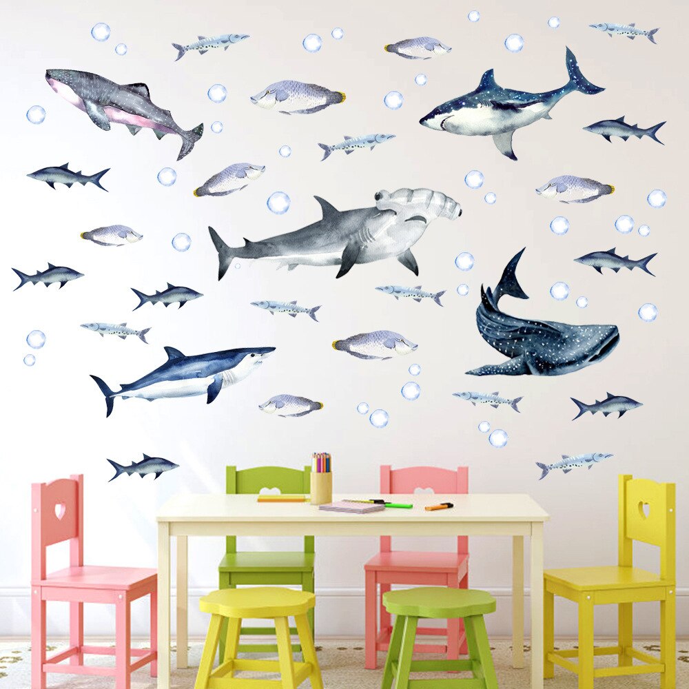 Home Decor Wall Stickers Cartoon Whale Shark Removable Wall Decals for Home Decor Kids room Nursery Wall Decoration Wallpapers