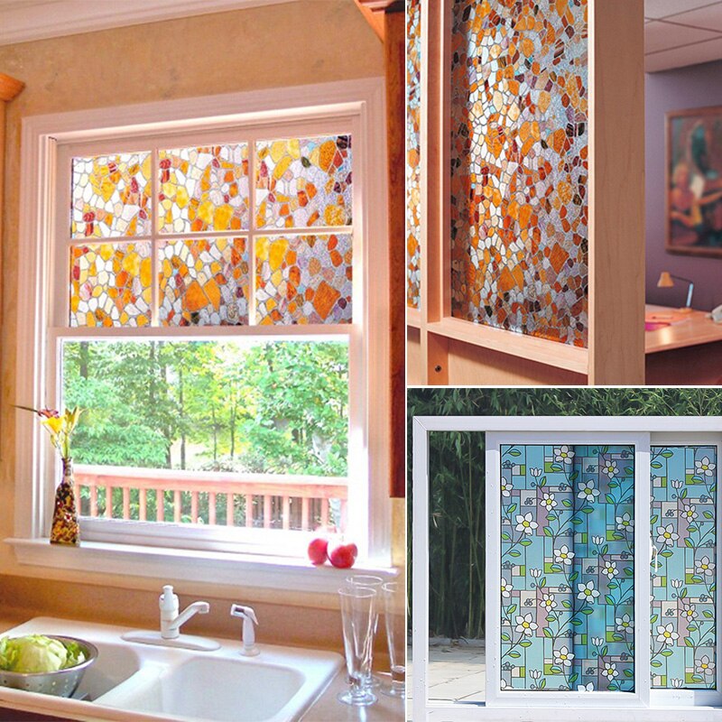 Colorful Self-adhesive Glass Window Stickers Bathroom Cellophane Glass Film Opaque Bathroom Cellophane Shading Windows