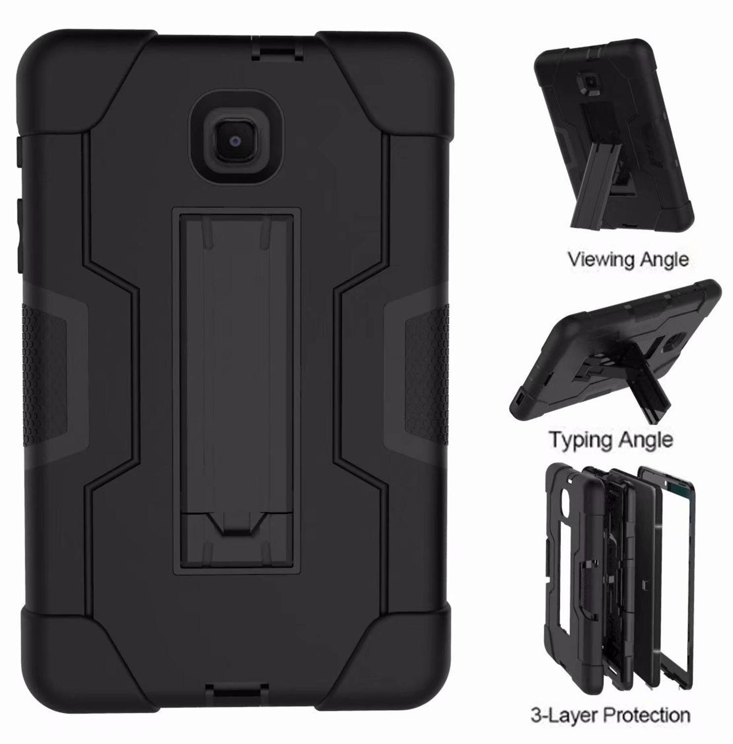 Shockproof Silicon PC Hybrid Stand Kids Safe Tablet Cover For Samsung Galaxy Tab A 8.0 T387 SM-T387W SM-T387V Case +FilmPen: Black