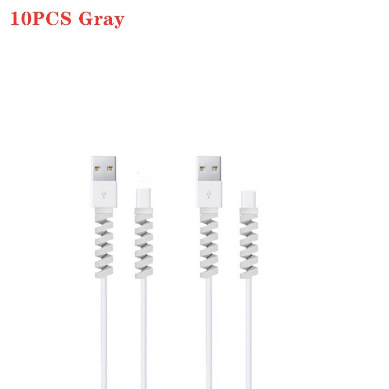 2/10Pcs Oplaadkabel Protector Voor Telefoons Kabel Houder Cover Kabelhaspel Clip Voor Usb Charger Cord Management kabel Organizer: 10PCS Gray