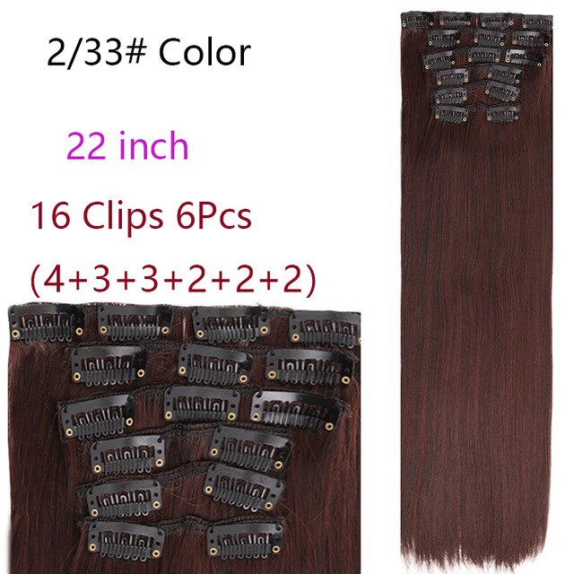 MANWEI Clips In Hair Extentions Women Synthetic Hair Extensions 6 Pcs/Set 16 Clips 22 Inch Synthetic Hair Piece: 233
