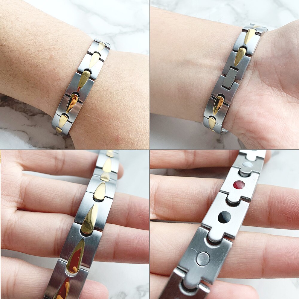 FINE4U B580 Magnetische Roestvrij Staal Mens Gold Zwart Power Element Armband Met Magneten
