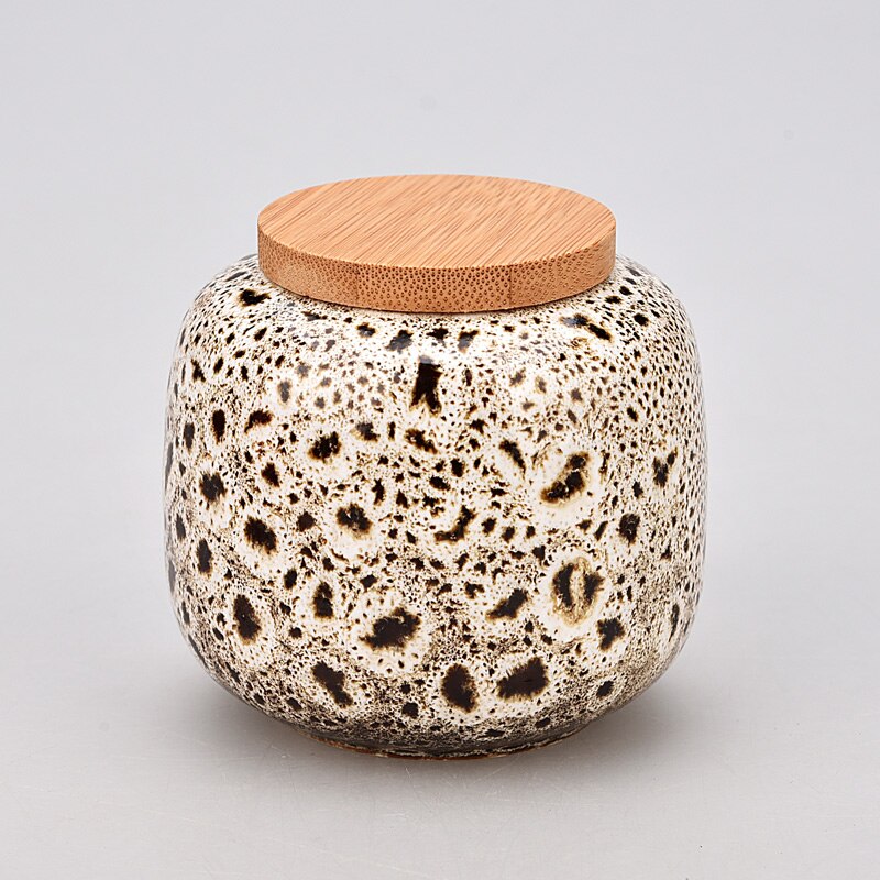 Mini Jarra de cerámica con tapa de madera sellada, recipiente portátil para té, dulces, velas aromáticas, contenedor de porcelana, decoración del hogar: D