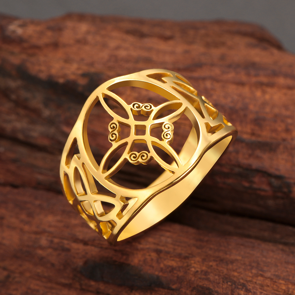LIKGREAT bague noeud de sorcière pour femmes hommes creux en acier inoxydable bagues celtique Vintage amulette Protection Couple bijoux: 10 / Rouge
