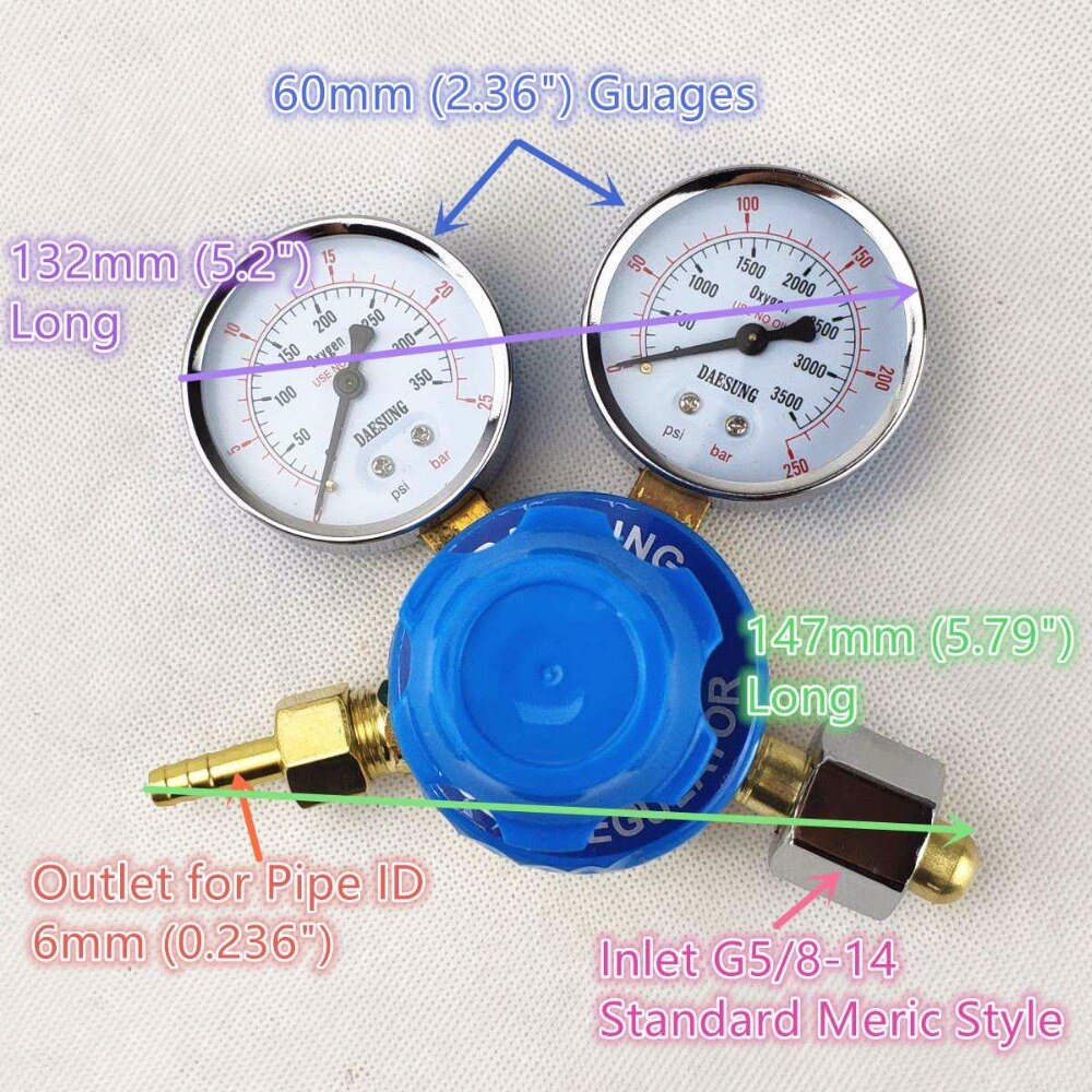 Dual Gauge Oxygen Regulator 0-250bar (0-25MPa) to 0-25bar (0-2.5MPa) G5/8 Inlet Welding Cutting Gas Pressure Oxygen Regulator