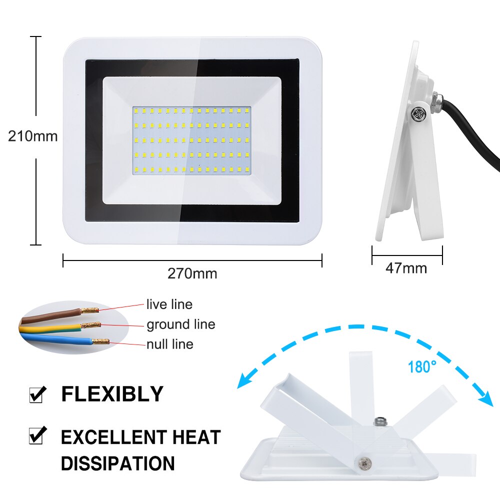 Full Watt Led Floodlight 10W 20W 30W 50W 100W Waterproof IP66 Outdoor LED Reflector Light Garden Lamp AC 220V 230V 240V Spotlight Street Lighting