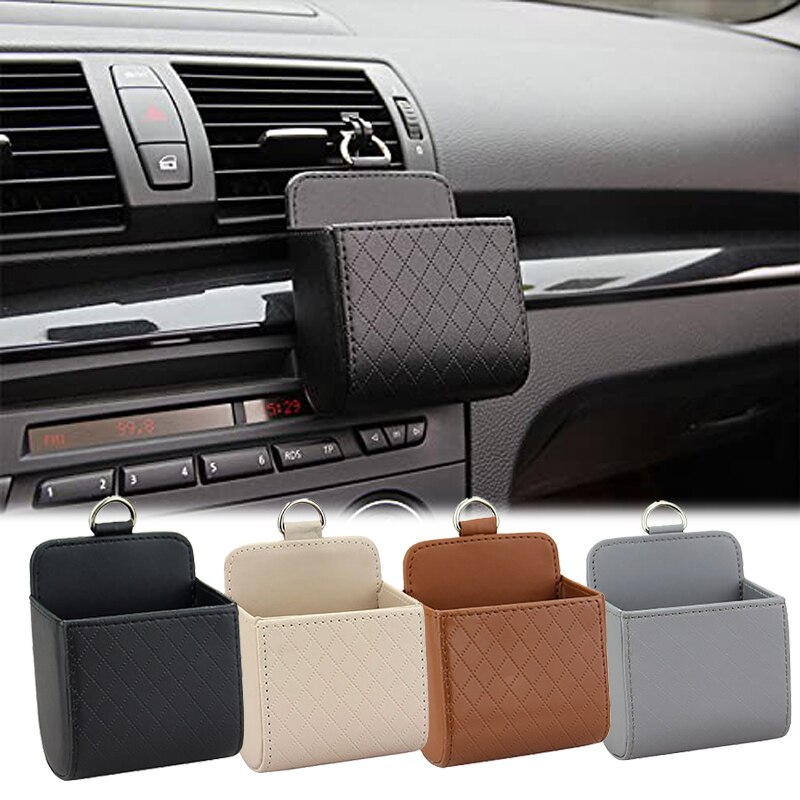 Borsa portaoggetti per auto presa d'aria cruscotto appeso scatola portaoggetti in pelle PU occhiali porta telefono accessori interni per auto