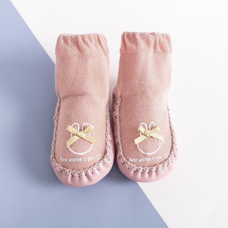 Infantil do bebê quente outono meia antiderrapante da criança menina menino chão casa sapatos meias de algodão tricô solas macias bebê andando pé meias: Pink / 11.5CMFor 6-12Months