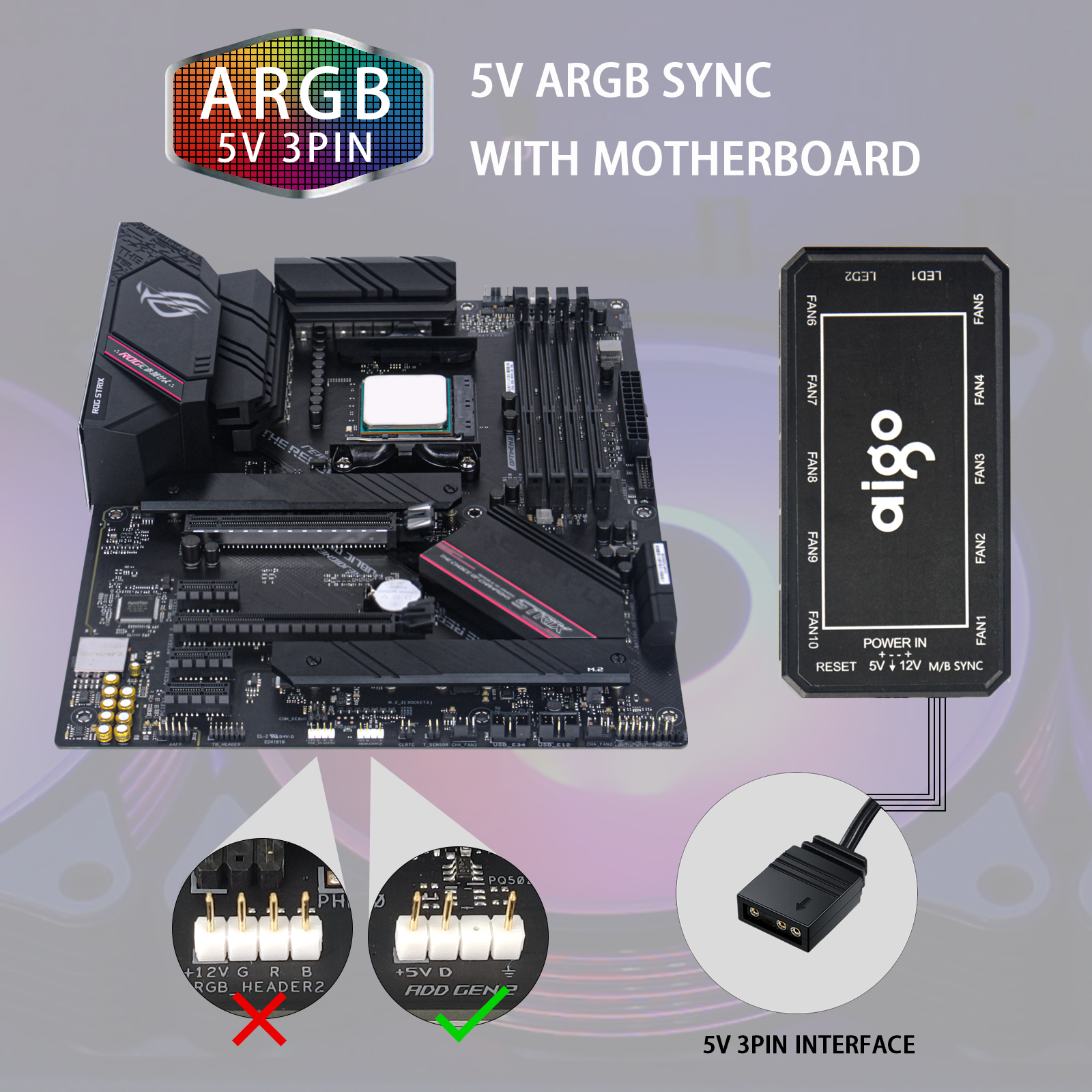 Aigo AR12 120mm PC Gamer Computer Case Fan RGB 12v Heatsink Aura Sync Cooler Argb Stille Controller Kit Fan Cooling Ventilador