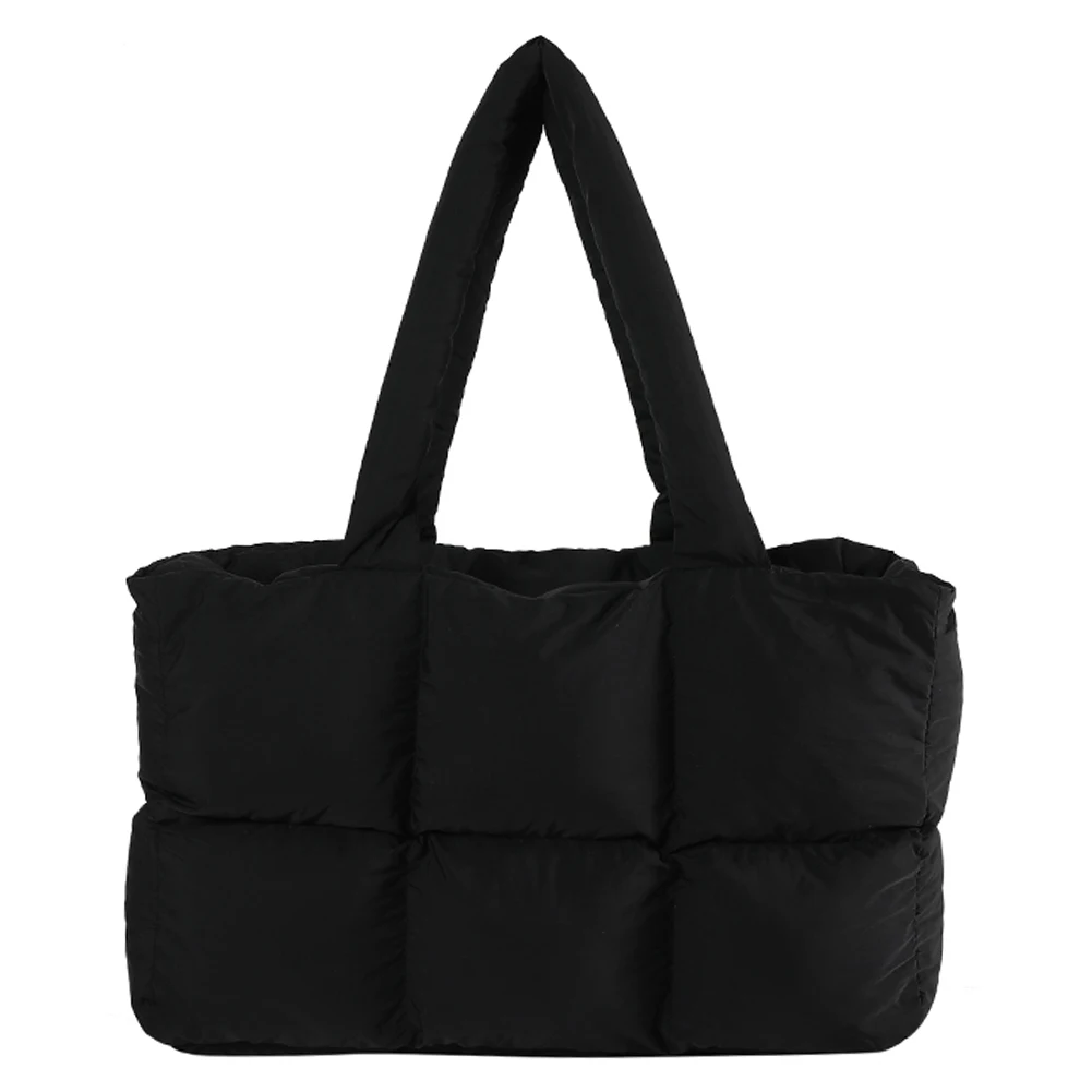 Dames gewatteerde handtas effen kleur gewatteerde enkele schoudertas grote capaciteit zachte cloud draagtas trendy tassen voor woon-werkverkeer