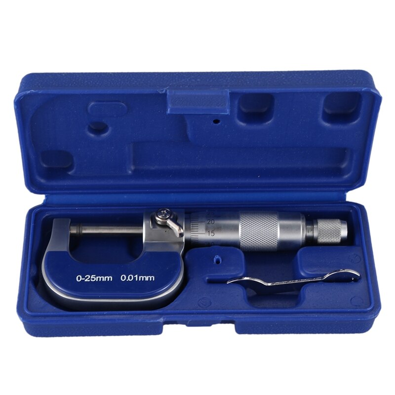 Outside Micrometer Vernier Scale Thickness Measuring Tool 0-25mm Range 0.01mm Resolution