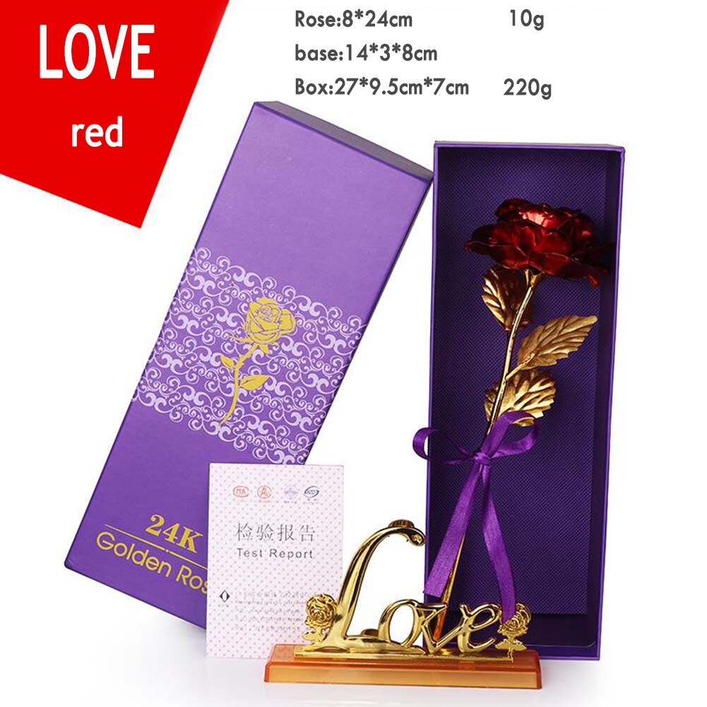 Delicate Gold Foil Rose Flower Box Simulation 24K Valentines Day Christmas Wedding Home Furnishing Decor: red with Box