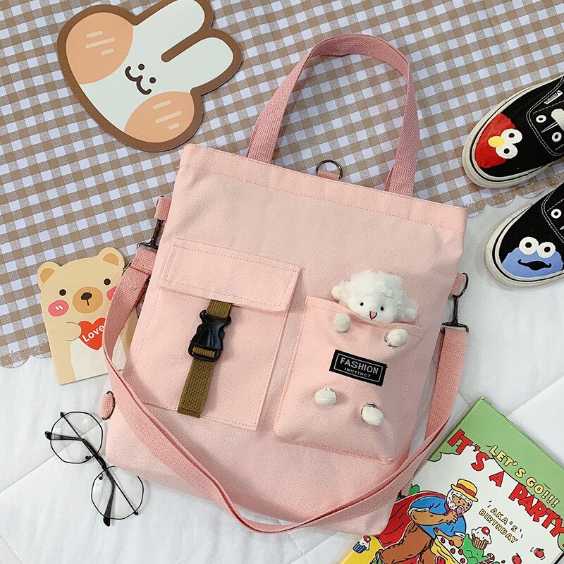 Cute Animal Canvas Bag Backpack Girl Student Single Shoulder Bag Literary Tote Bag: sheep3