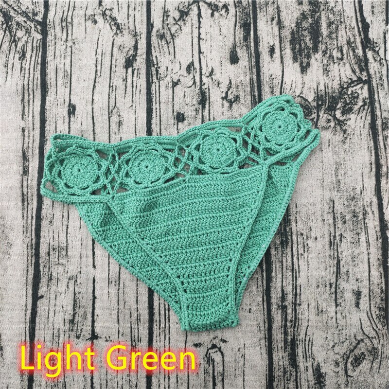 Hecho a mano Crochet flor shorts inferior Sexy mujeres Bikini bañadores cortos de natación: Light Green