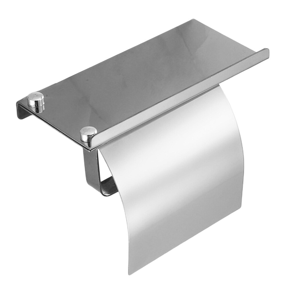 Rustfrit stål toiletpapirholderholder universal multifunktionel mobiltelefon vægmonteret med hyldevæsker støvtæt rulle: Sølv