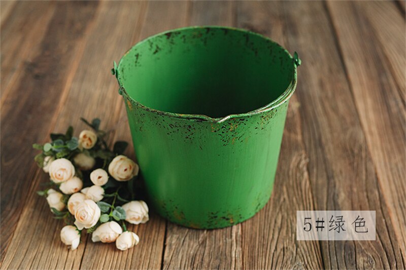 Dvotinst Newborn Baby Photography Props Vintage Iron Posing Bucket Retro Old Container Accessories Studio Shooting Photo Props: 5